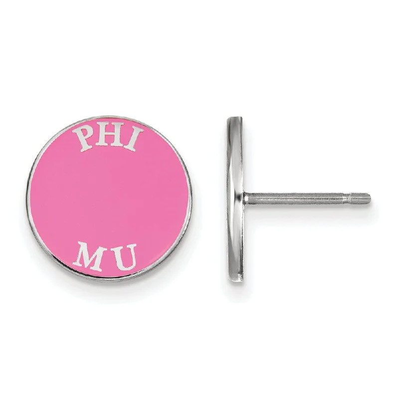 Ladies earrings intricate patterns-Sterling Silver Phi Mu Enamel Disc Post Earrings