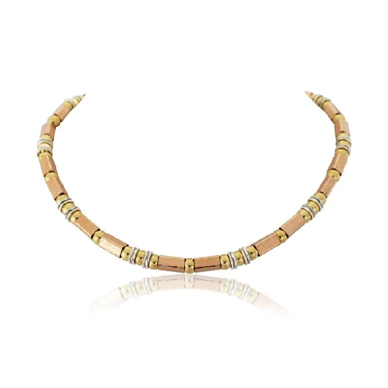 Ladies necklaces friendship chains-Lavan 3-Tone Hammered Golds and Sterling Silver Necklace