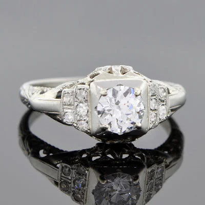 Ladies wedding rings timeless elegance-Art Deco 18kt Gold Diamond Engagement Ring .67ct