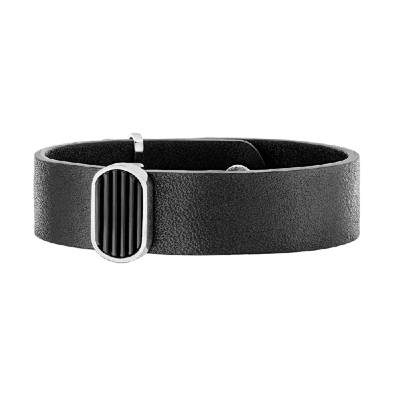 Ladies bracelets girlfriend treats-L'Homme Alpha Black Leather Bracelet