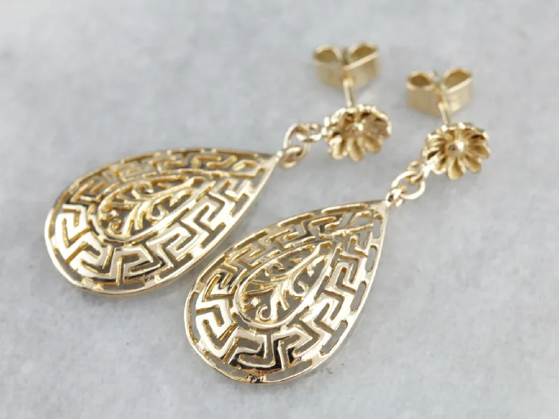 Ladies earrings budget finds-Greek Key Pattern Drop Earrings