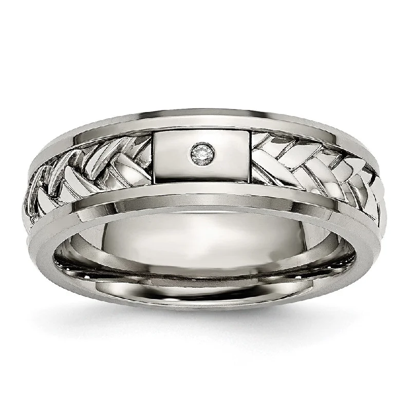 Ladies rings luxury labels-Mens 7mm Titanium Sterling Silver Inlay 1pt. Diamond Standard Fit Band