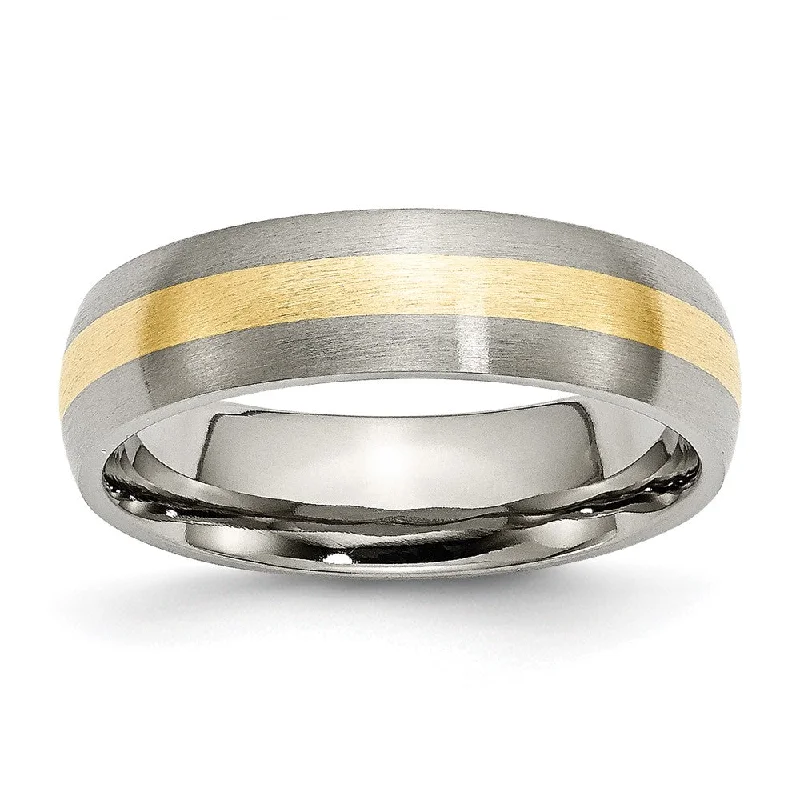 Ladies rings ring finger-6mm Titanium & 14k Gold Inlay Brushed Domed Standard Fit Band