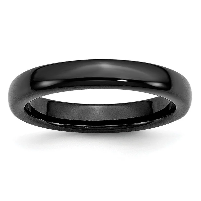 Ladies rings luxurious designs-4mm Black Ceramic Polished Domed Standard Fit Band