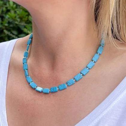 Ladies necklaces wedding wear-Carrie Elspeth Turquoise Mosaic Rectangle Full Necklace