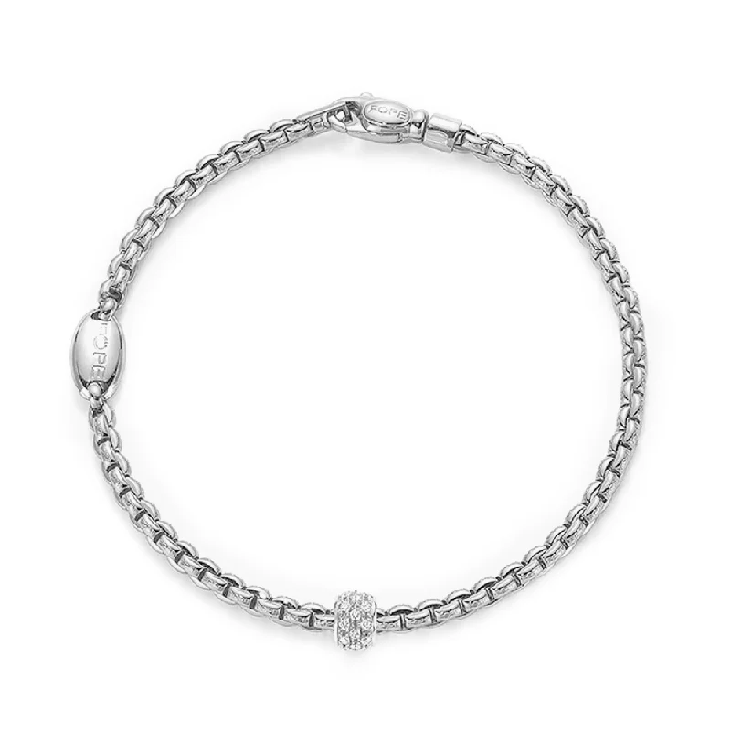 Ladies bracelets group styles-Eka 18ct White Gold Slim Bracelet with Diamond Rondel