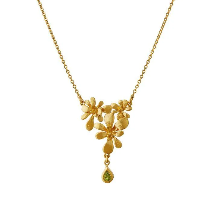 Ladies necklaces collectible pieces-Alex Monroe Clustered Rosette Necklace with Peridot Drop