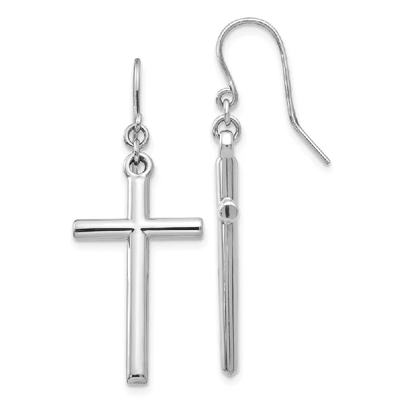 Ladies earrings e-commerce finds-Large Hollow Cross Dangle Earrings in 14k White Gold