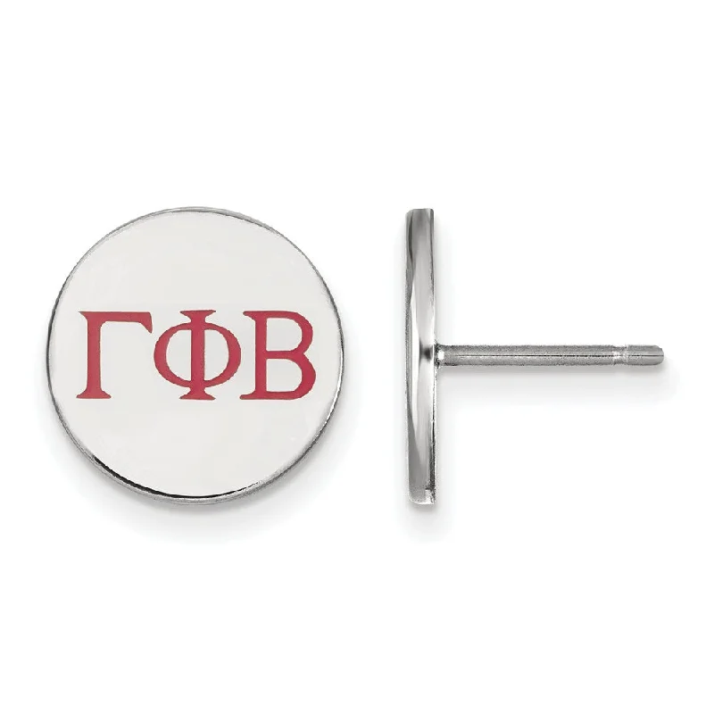 Ladies earrings wedding wear-Sterling Silver Gamma Phi Beta Enamel Greek Letters Post Earrings