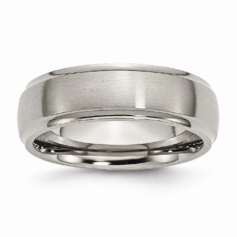 Ladies rings luxurious designs-Titanium Ridged Edge 7mm Dual Finish Comfort Fit Band