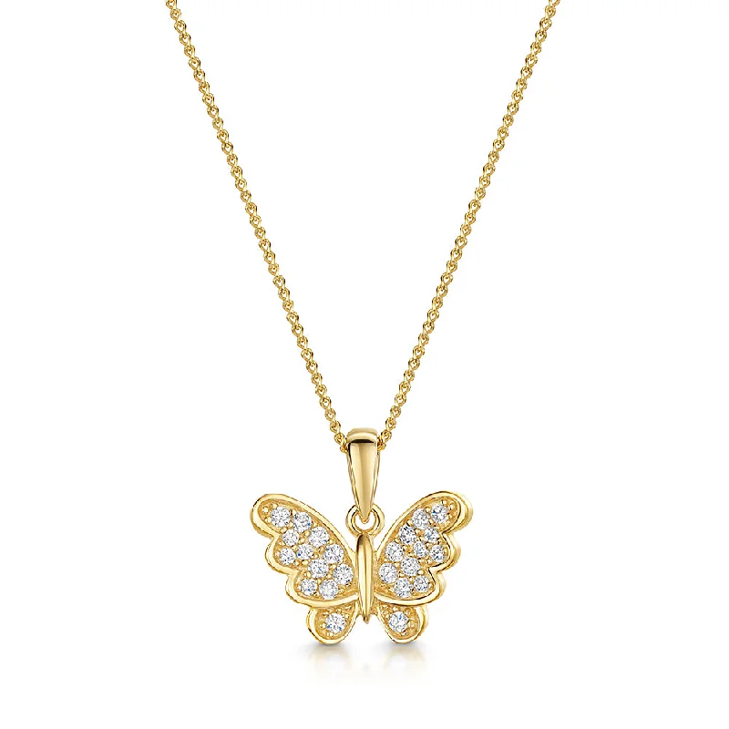 Ladies necklaces worldwide appeal-Jools Gold Vermeil Cubic Zirconia Butterfly in Flight Necklace