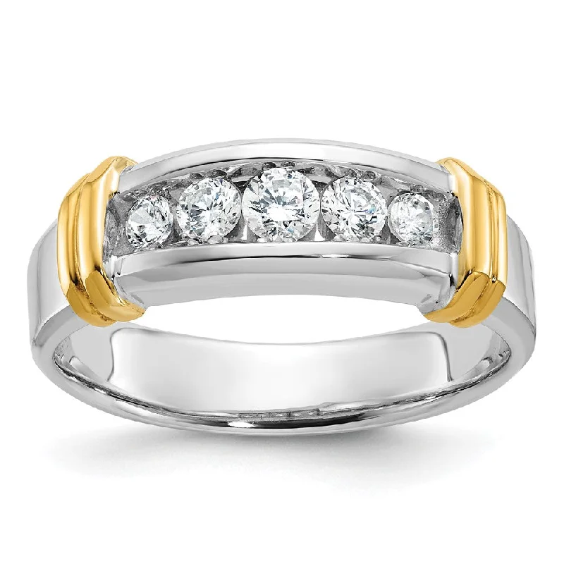 Ladies rings viral picks-7.8mm 14K Two Tone Gold 5-Stone 1/2 Ctw Lab Cr. Diamond Tapered Band