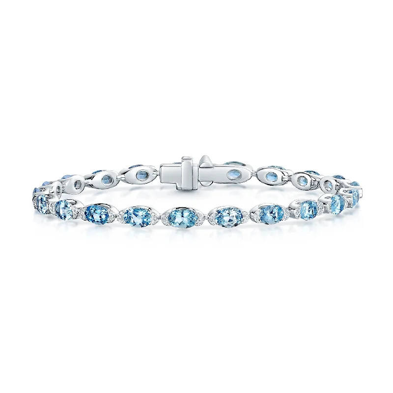 Ladies bracelets friendship bands-18ct White Gold Aquamarine And Diamond Bracelet