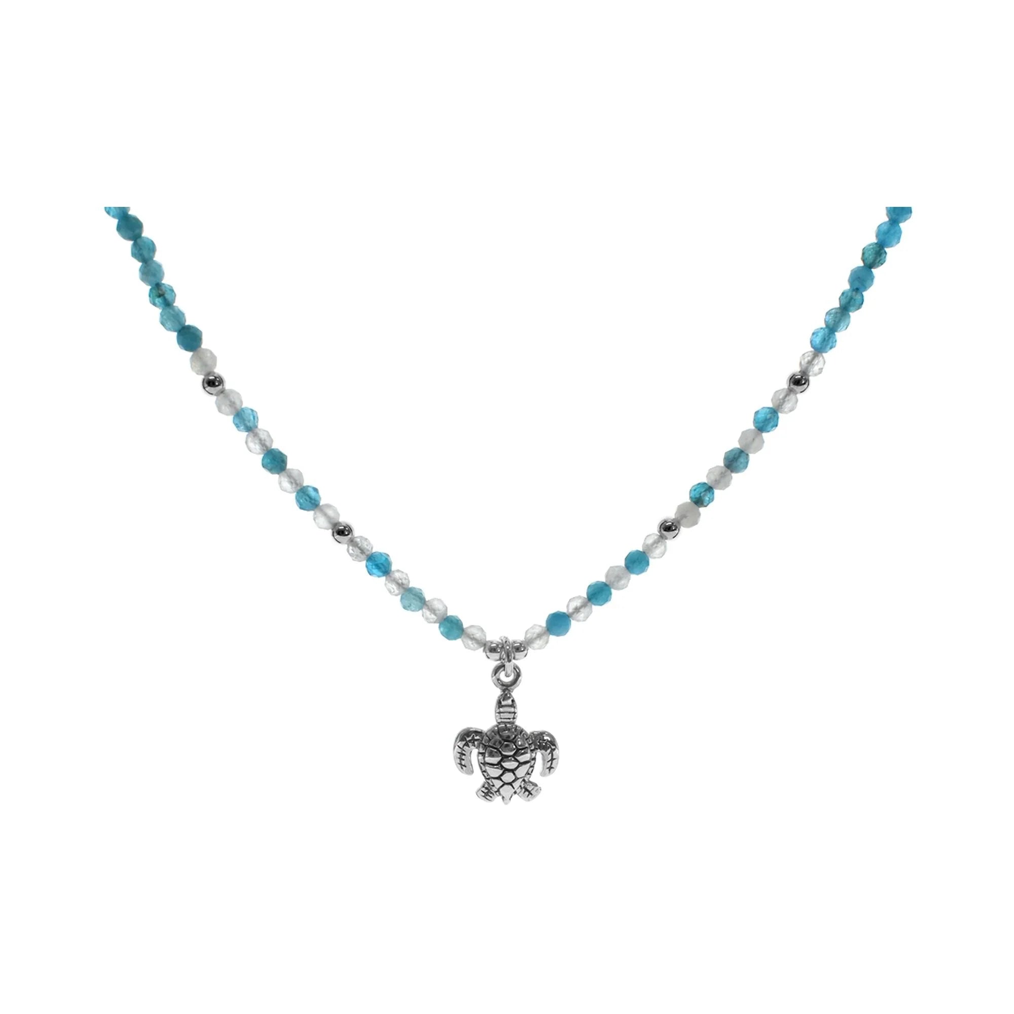 Ladies necklaces Valentine’s styles-Sterling Silver Apatite and Rainbow Moonstone Turtle Necklace