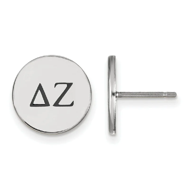 Ladies earrings price range-Sterling Silver Delta Zeta Black Enamel Greek Letters Post Earrings