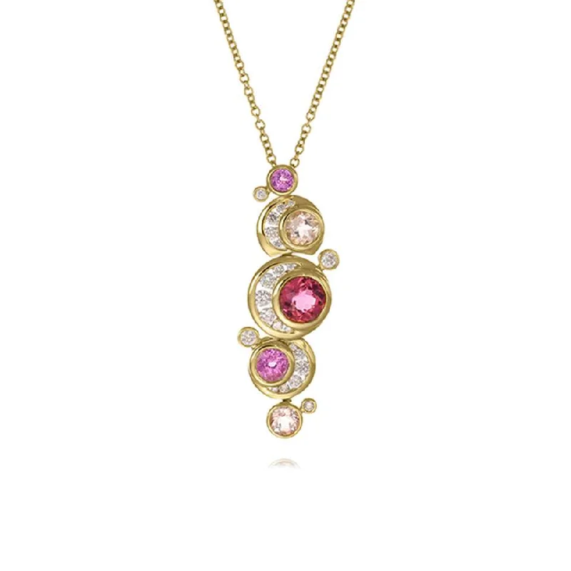 Ladies necklaces investment value-18ct Gold Diamond, Morganite, Pink Sapphire & Tourmaline Necklace