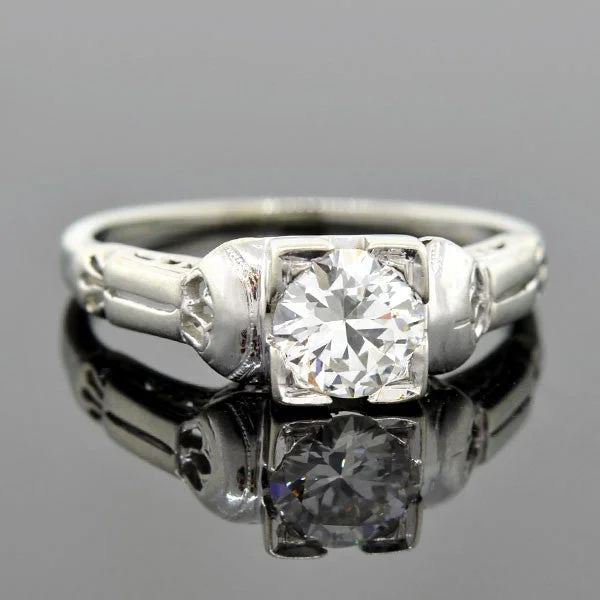 Ladies wedding rings 2025 trends-Late Art Deco 18kt Diamond Engagement Ring 0.62ct