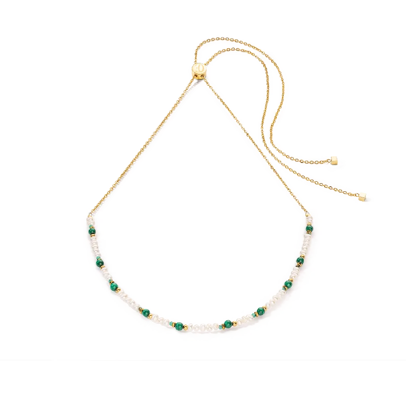 Ladies necklaces synthetic accents-Coeur De Lion Harmony Gold Pearl and Malachite Necklace