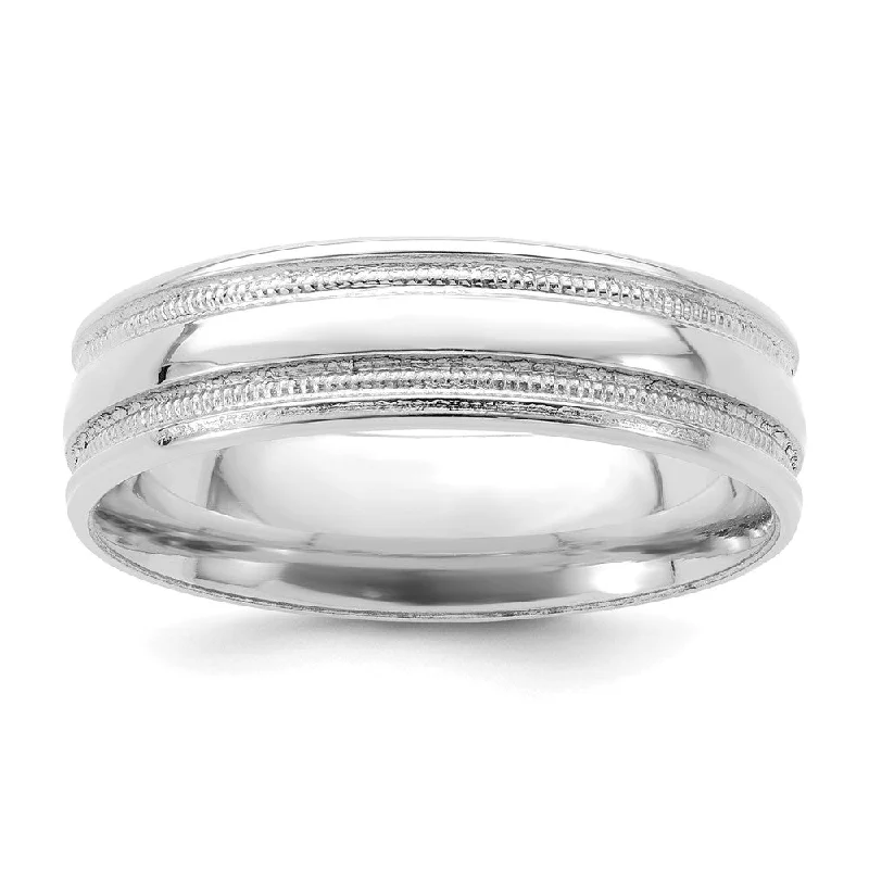 Ladies rings trending designs-6mm 14K White Gold Beaded Grooved Comfort Fit Band