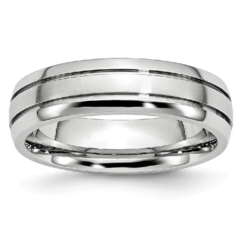 Ladies rings stacking trends-6mm Cobalt Polished & Satin Double Grooved Comfort Fit Band