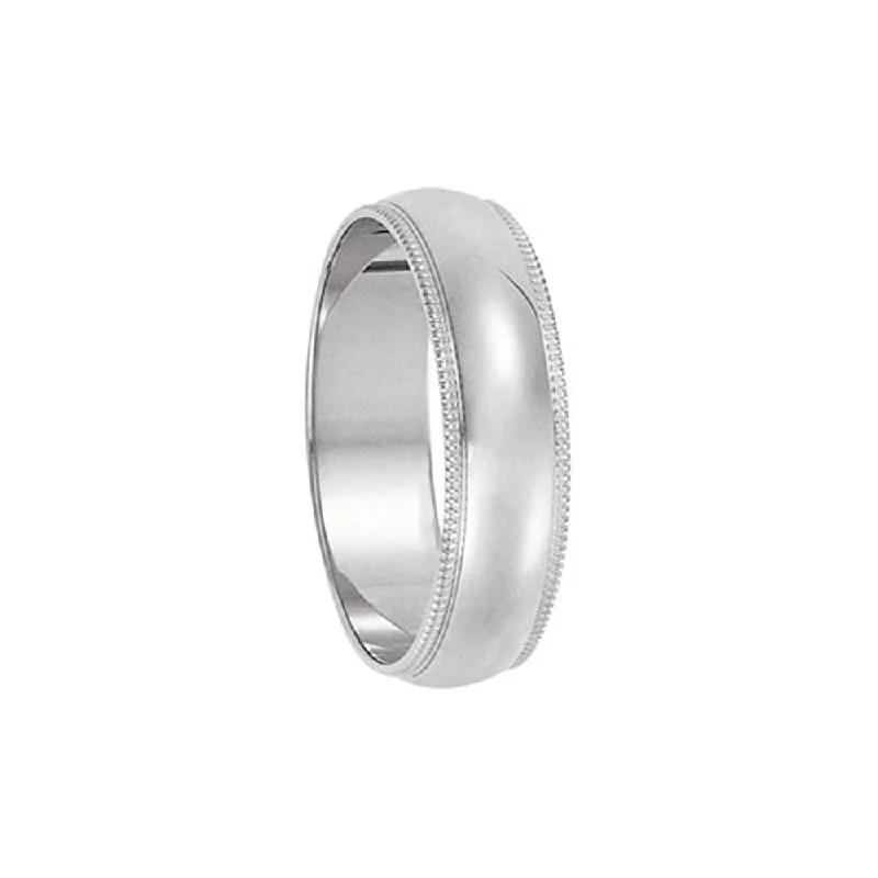 Ladies rings wedding bands-5mm Milgrain Edge Domed Light Band in 14k White Gold