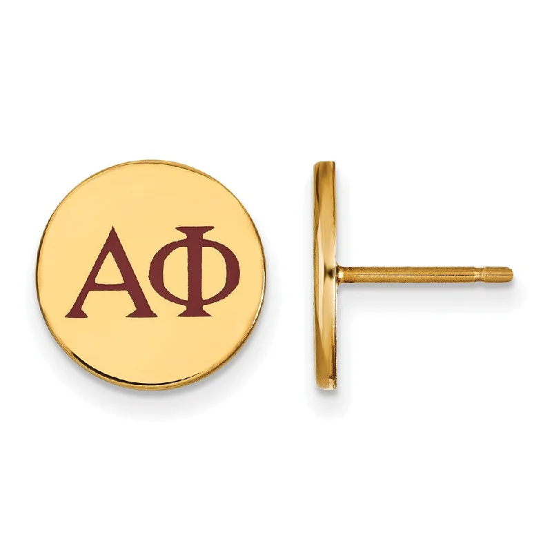 Ladies earrings stud styles-14K Plated Silver Alpha Phi Enamel Greek Letters Post Earrings