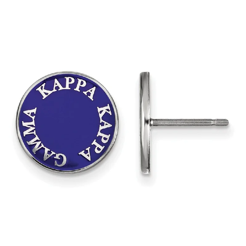 Ladies earrings geometric styles-Sterling Silver Kappa Kappa Gamma Enamel Disc Post Earrings