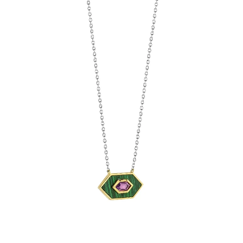 Ladies necklaces Asian flair-Ti Sento Gold Vermeil Malachite Green & Amethyst Purple Necklace