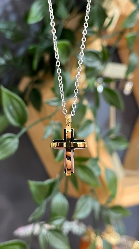 Ladies necklaces cute accents-Unique & Co Steel Yellow Gold IP Cross Pendant Necklace