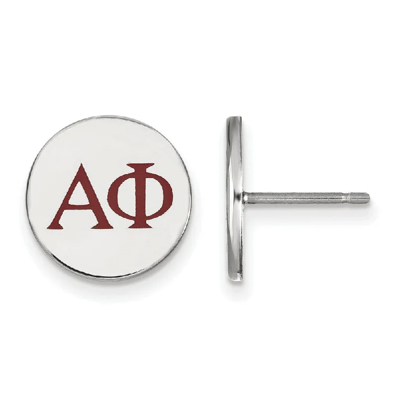 Ladies earrings birthday surprises-Sterling Silver Alpha Phi Enamel Greek Letters Post Earrings