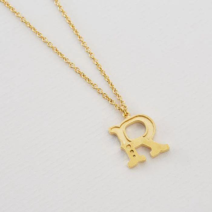 Ladies necklaces anniversary specials-Alex Monroe 22ct Gold Vermeil Just My Type Letter R Necklace