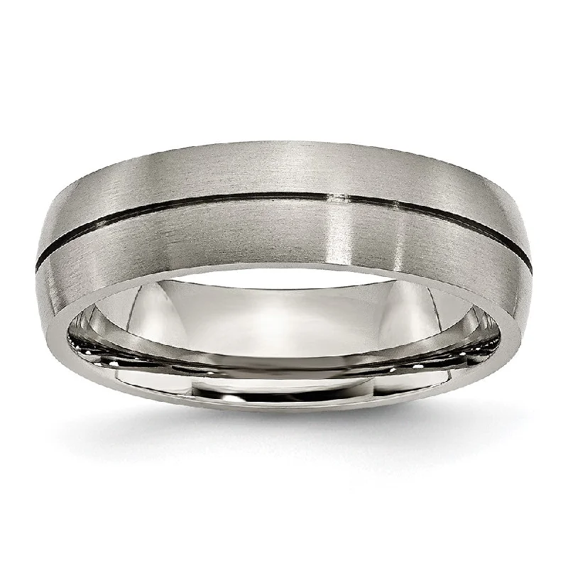 Ladies rings stylish trends-6mm Titanium Brushed & Grooved Standard Fit Band