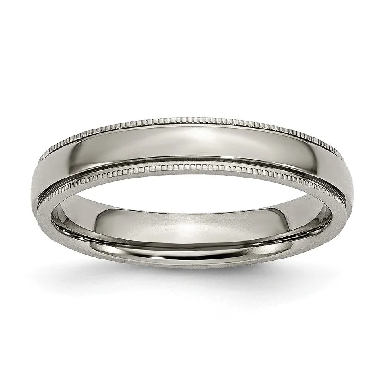 Ladies rings age suitability-4mm Titanium Grooved & Milgrain Edge Standard Fit Band