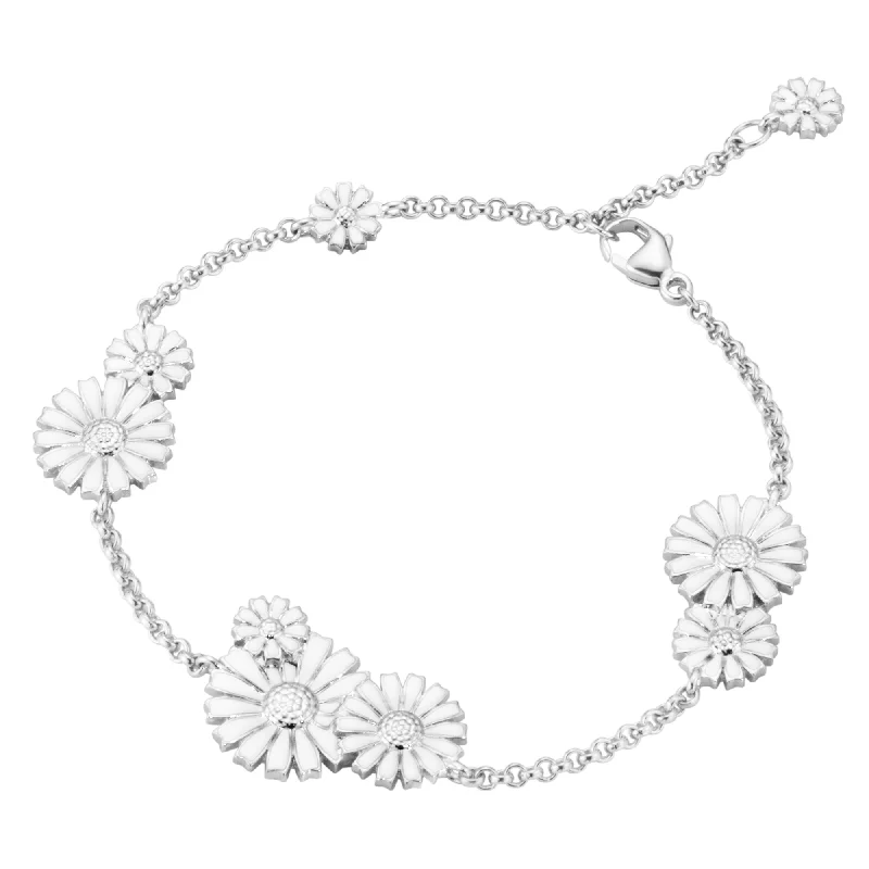 Ladies bracelets ruby gems-Daisy Silver & White Enamel Layered Bracelet