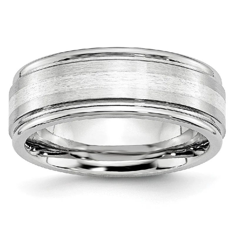 Ladies rings youthful designs-8mm Cobalt & Sterling Silver Inlay Grooved Ridged Edge Band