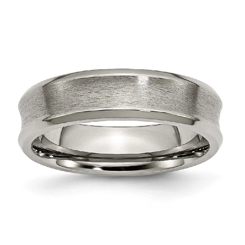 Ladies rings stacking trends-6mm Titanium Brushed Concave Polished Beveled Edge Standard Fit Band