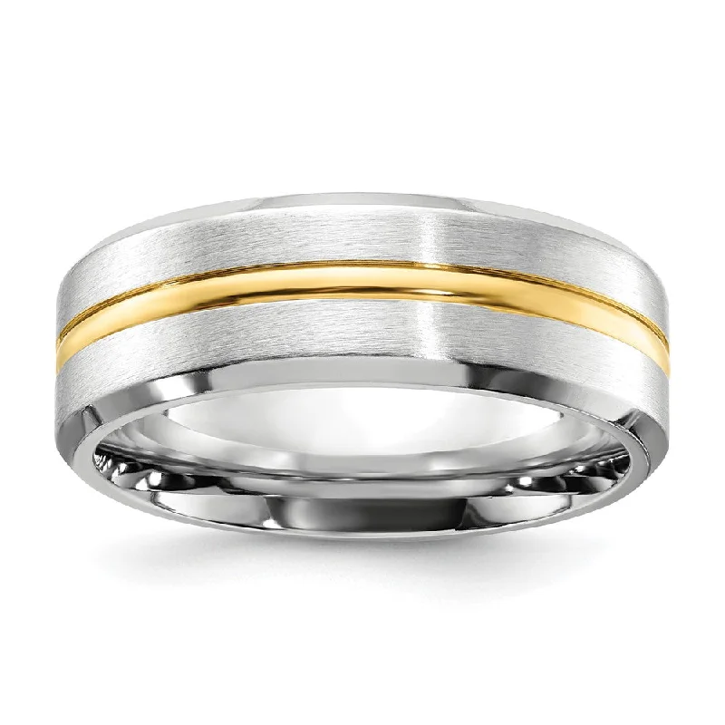 Ladies rings youthful designs-8mm Cobalt & Gold Tone Plated Grooved & Beveled Edge Band