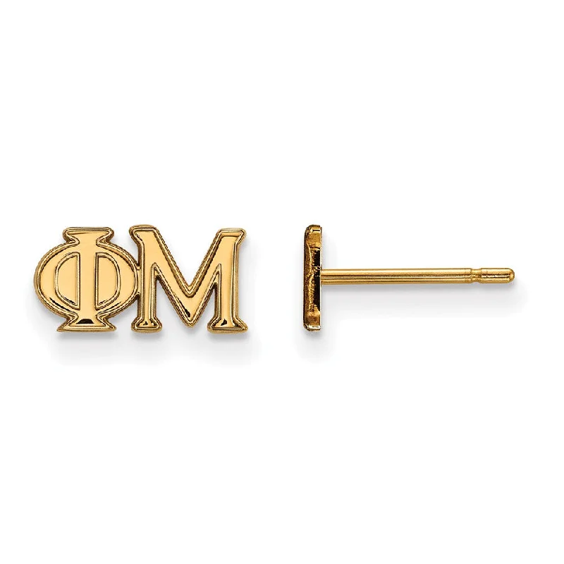 Ladies earrings care advice-14K Plated Silver Phi Mu XS Greek Letters Post Earrings