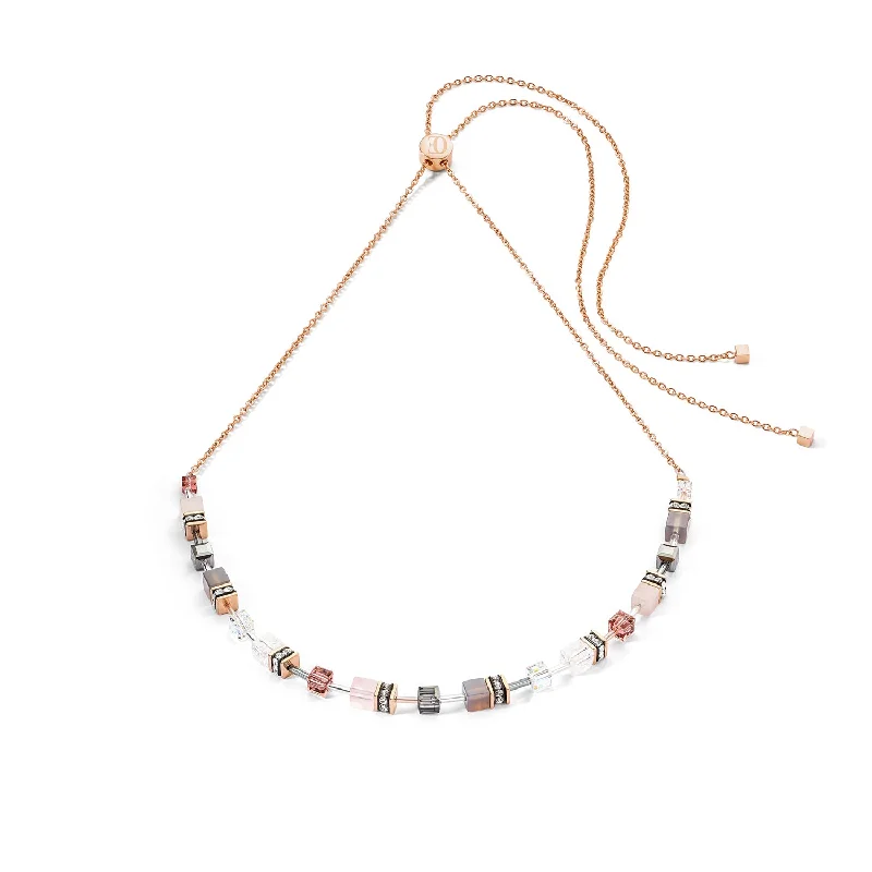 Ladies necklaces pearl drops-Coeur De Lion GeoCUBE® Iconic Nature Rose Grey Necklace