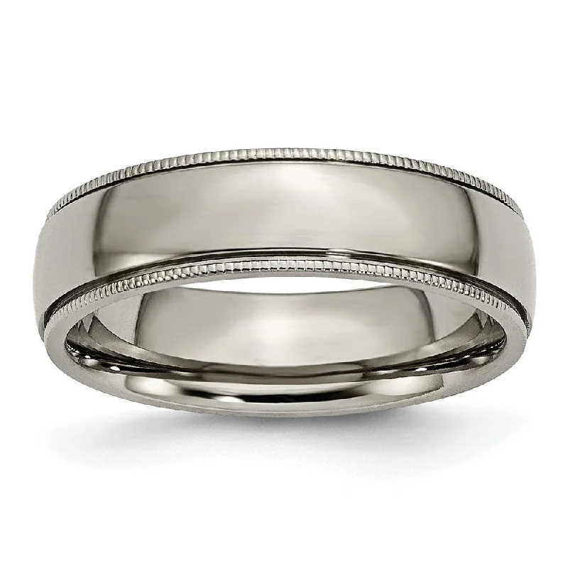 Ladies rings party wear-6mm Titanium Grooved & Milgrain Edge Standard Fit Band