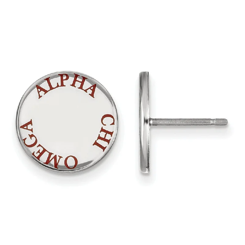 Ladies earrings 2025 trends-Sterling Silver Alpha Chi Omega Red Enamel Post Earrings