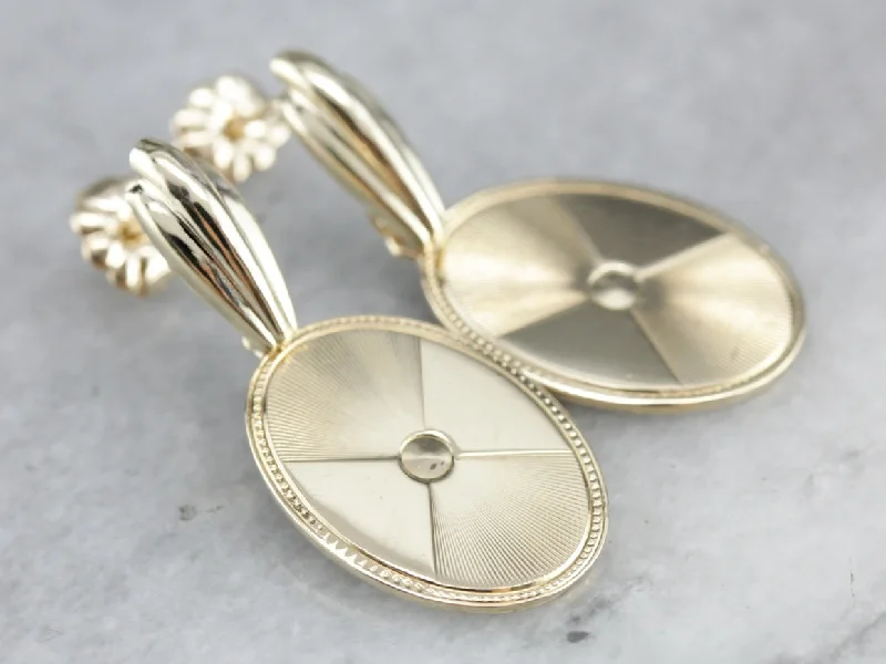 Ladies earrings girlfriend treats-Yellow Gold Cufflink Drop Earrings