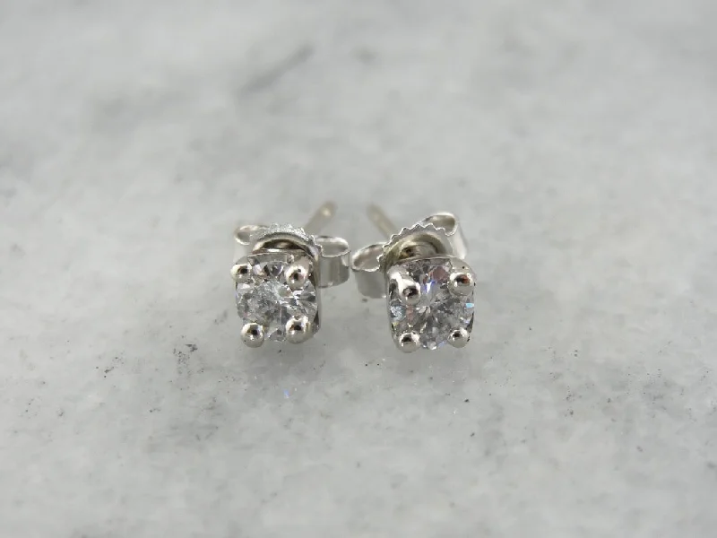 Ladies earrings matching pairs-Timeless Diamond Stud Earrings in White Gold