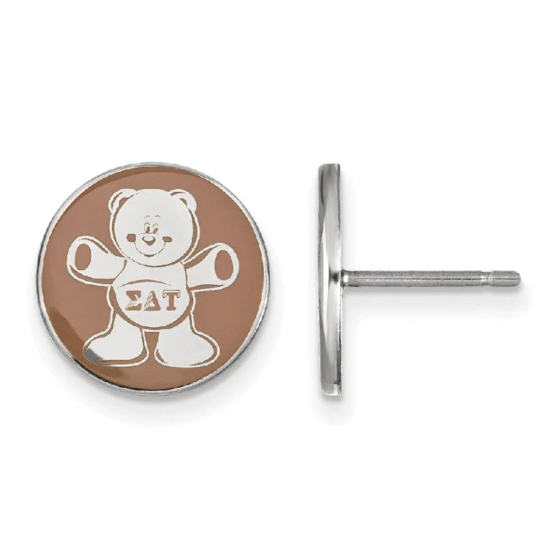 Ladies earrings top brands-Sterling Silver Sigma Delta Tau Brown Enamel Bear Post Earrings