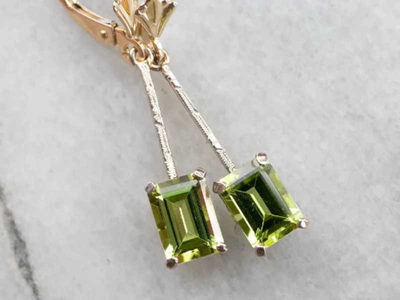 Ladies earrings hoop designs-Two Tone Gold Peridot Earrings