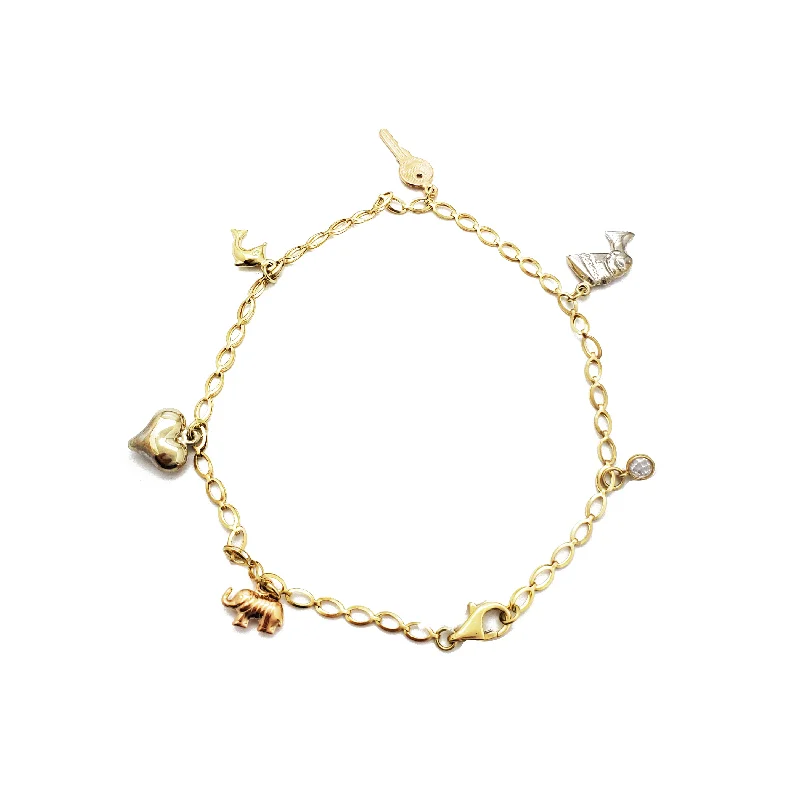 Ladies bracelets proposal surprises-Tricolor Charm Anklet Bracelet (14K)