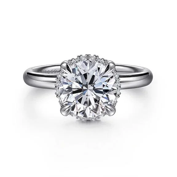 Ladies wedding rings store locations-Symphony - 14K White Gold Round Hidden Halo Diamond Engagement Ring (Setting Only)