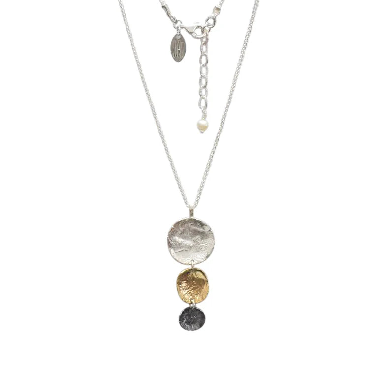 Ladies necklaces online buys-Silver and Gold Large Three Colour Circle Necklace