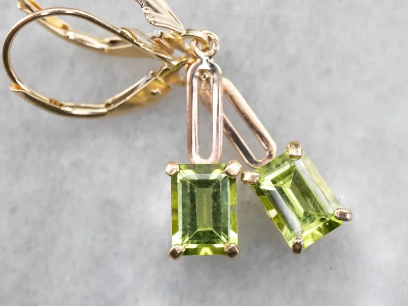 Ladies earrings chandelier looks-Peridot and Gold Drop Earrings