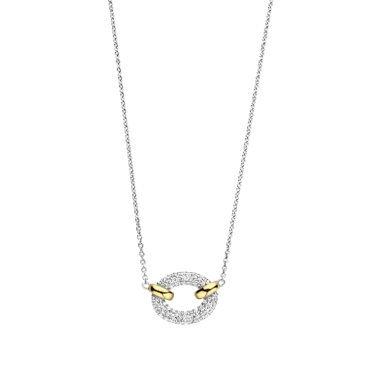 Ladies necklaces minimalist appeal-Ti Sento Silver and Gold Pave Necklace with Cubic Zirconia Stones